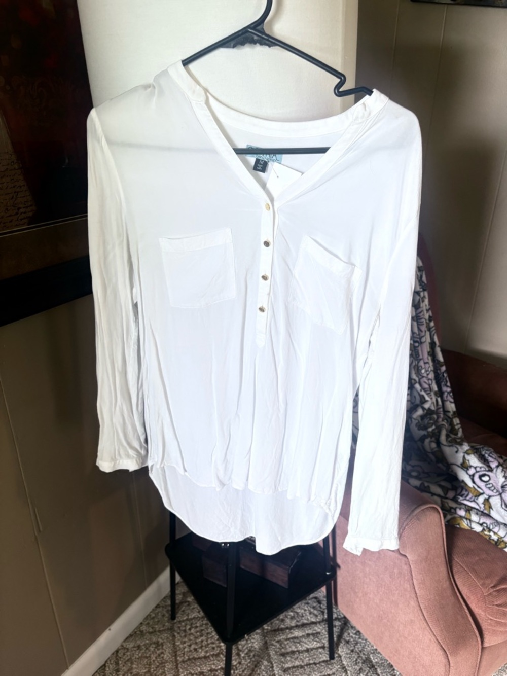 Cynthia Rowley White Long-Sleeve Button Front Blouse
